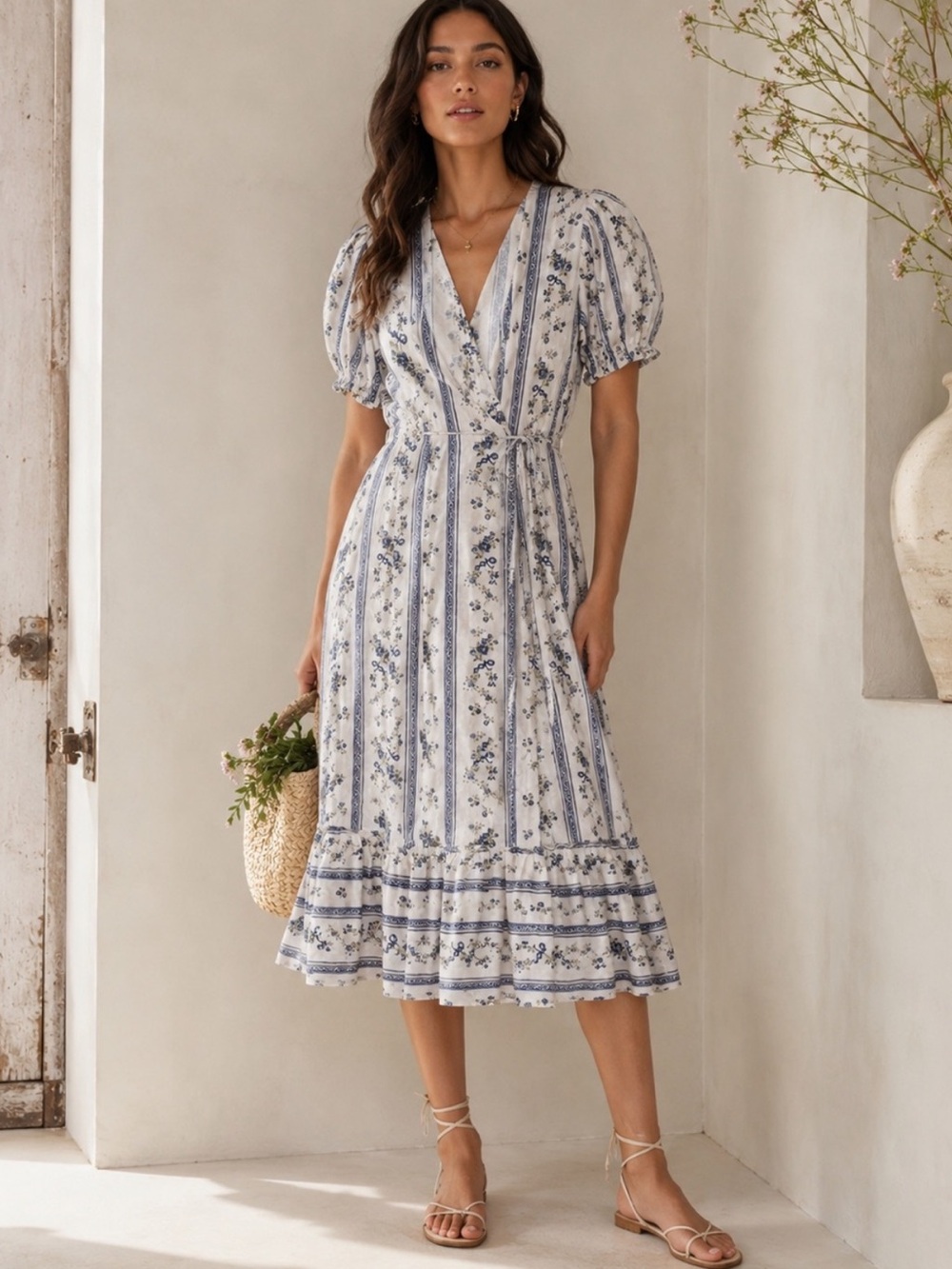 Reformation Veronika White and Blue Floral Maxi Dress